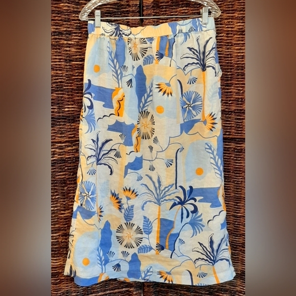 Nicole Miller New York Skirt Women's Large Blue 100% Linen Resort Wear Wrap Midi - Picture 9 of 11